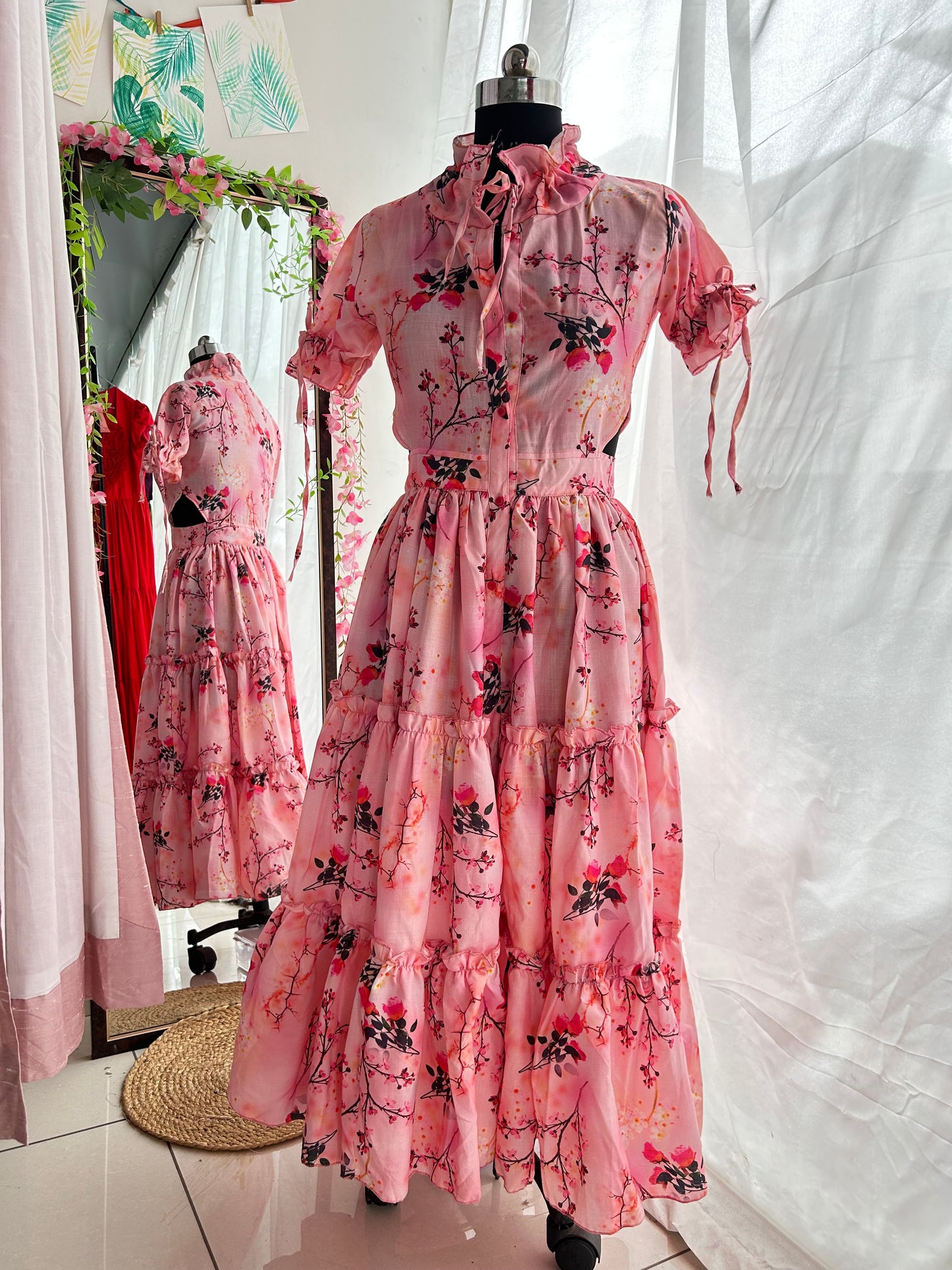 Pink cherry Blossom Shirt Dress