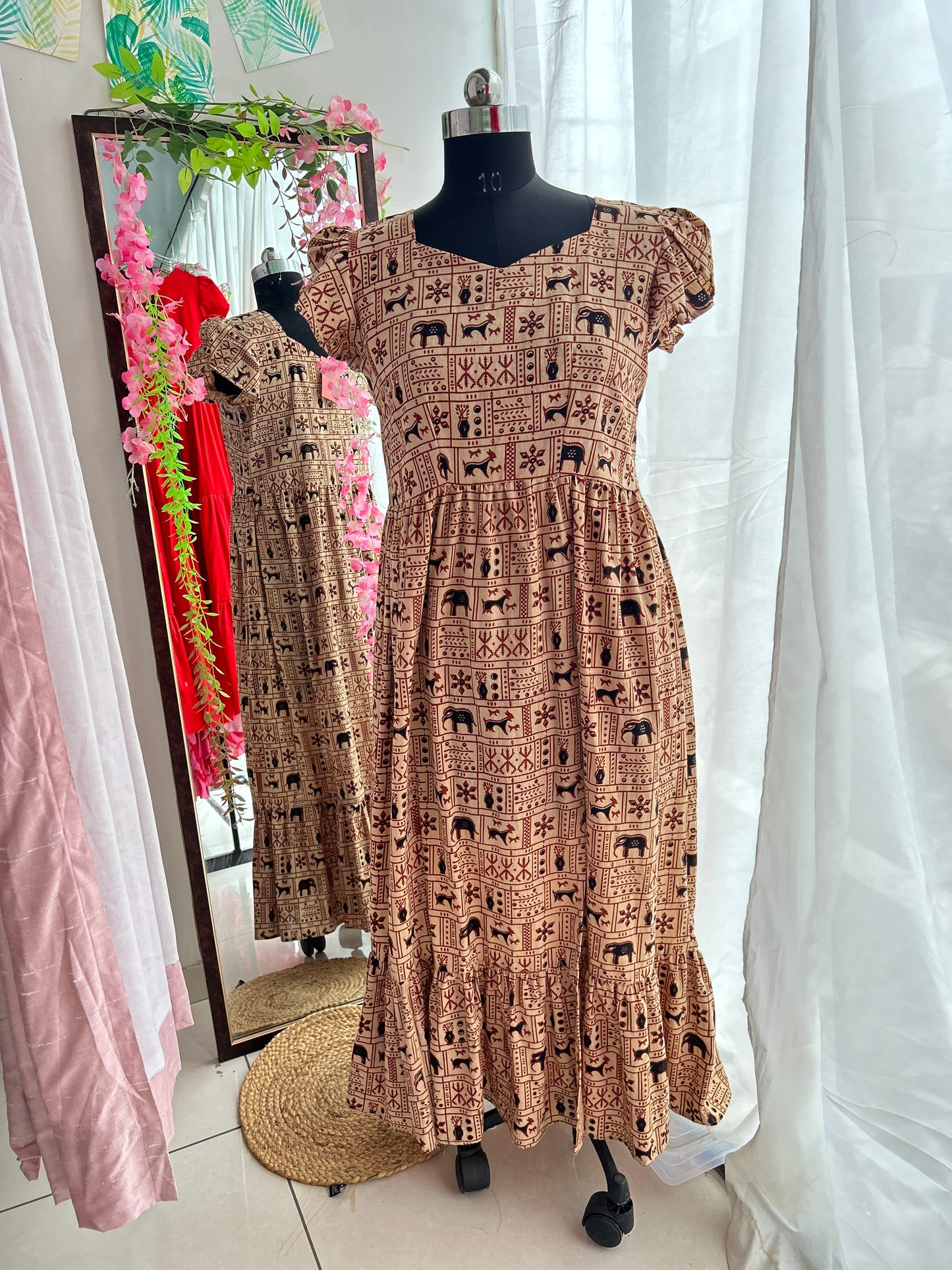 Deer Motif Hand Blocked Slit Dress