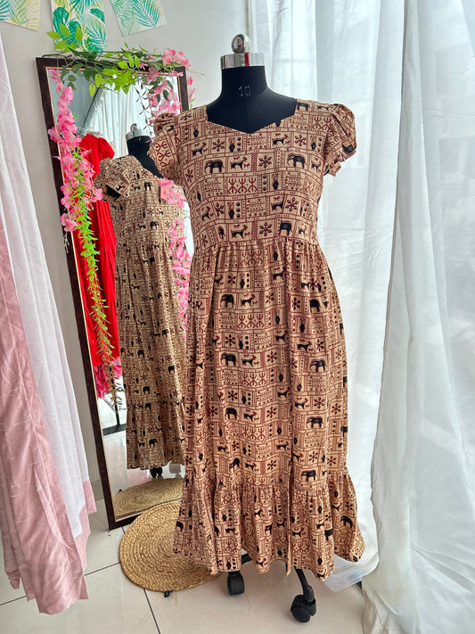 Deer Motif Hand Blocked Slit Dress