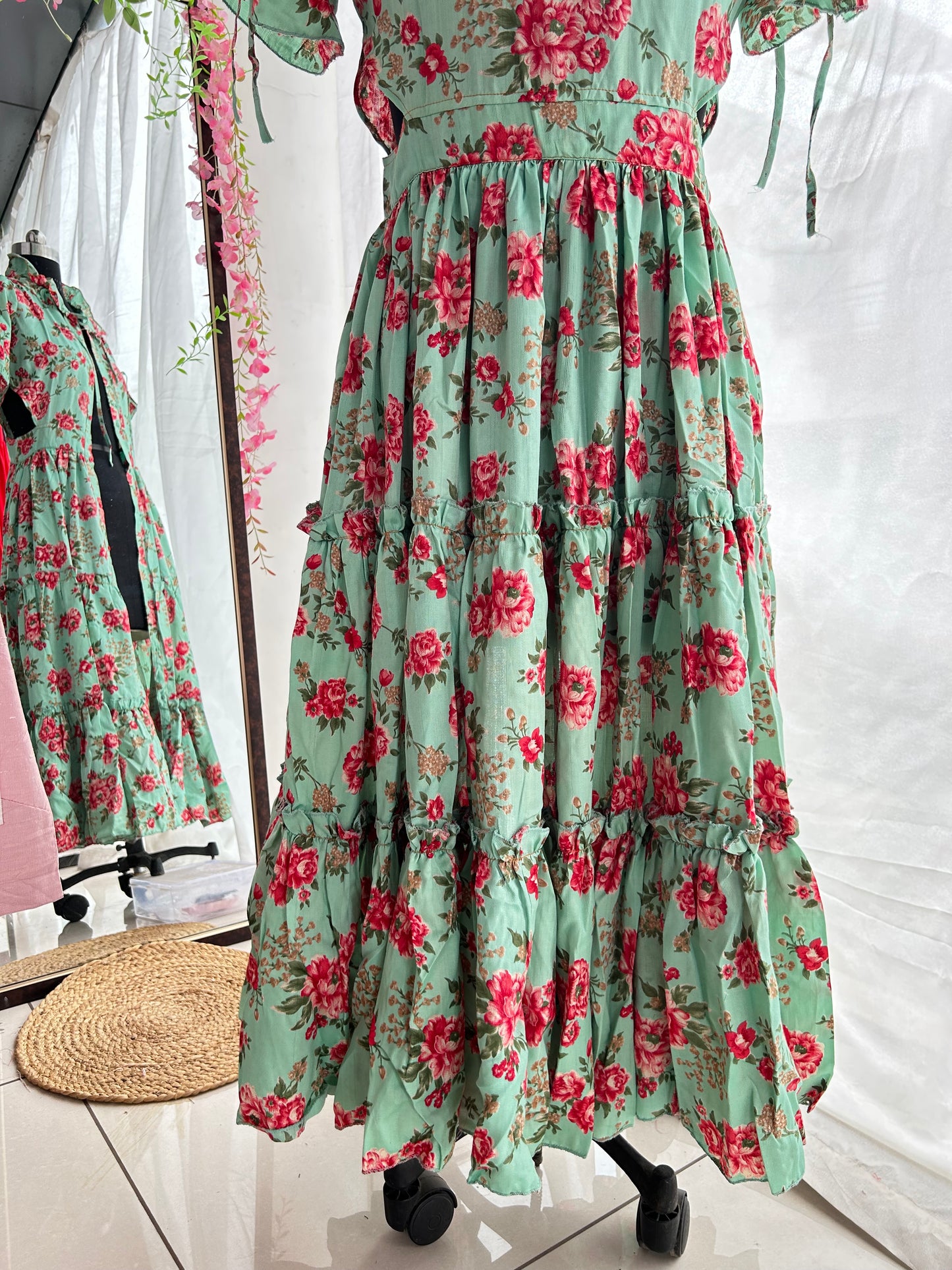 Green Peony Shirt Dress