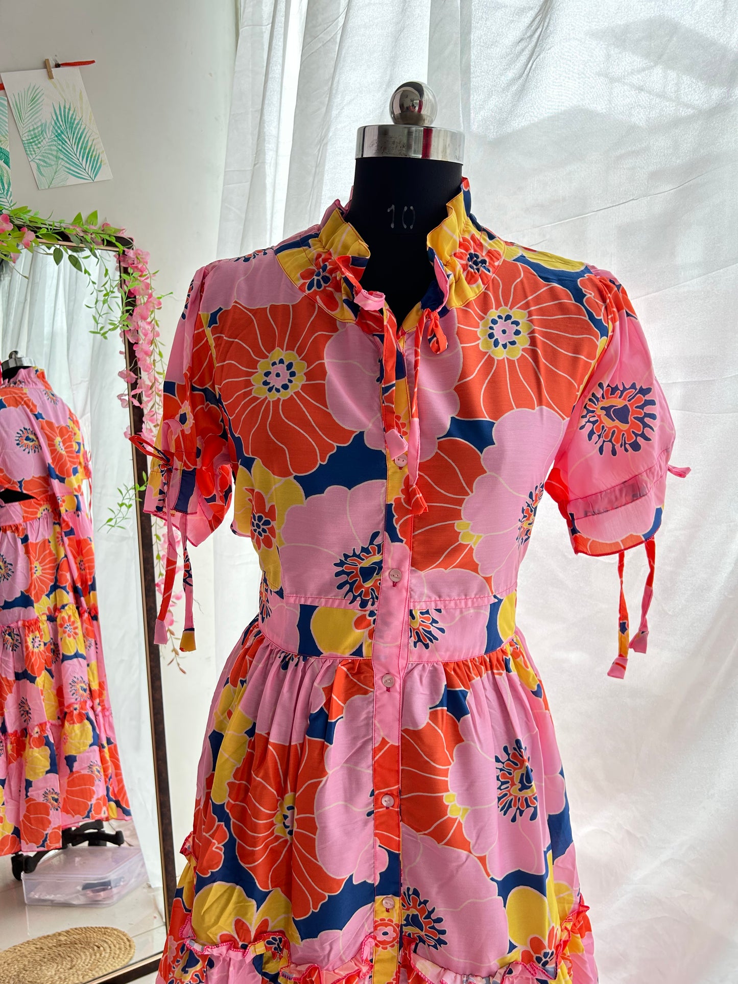 Pink Abstract Floral Shirt Dress