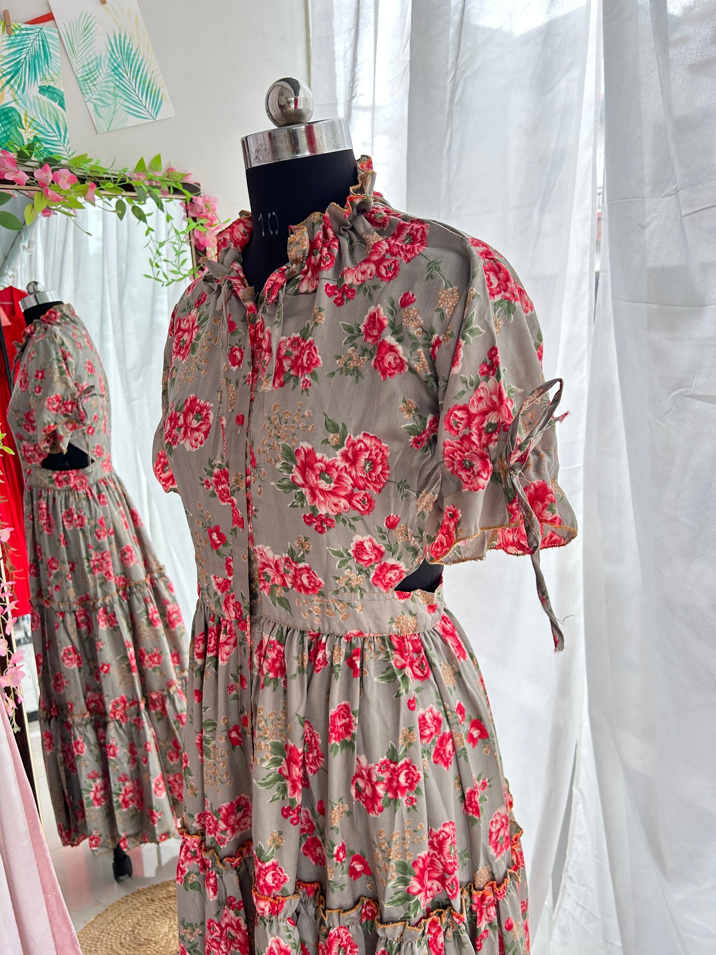 Grey Peony Shirt Dress