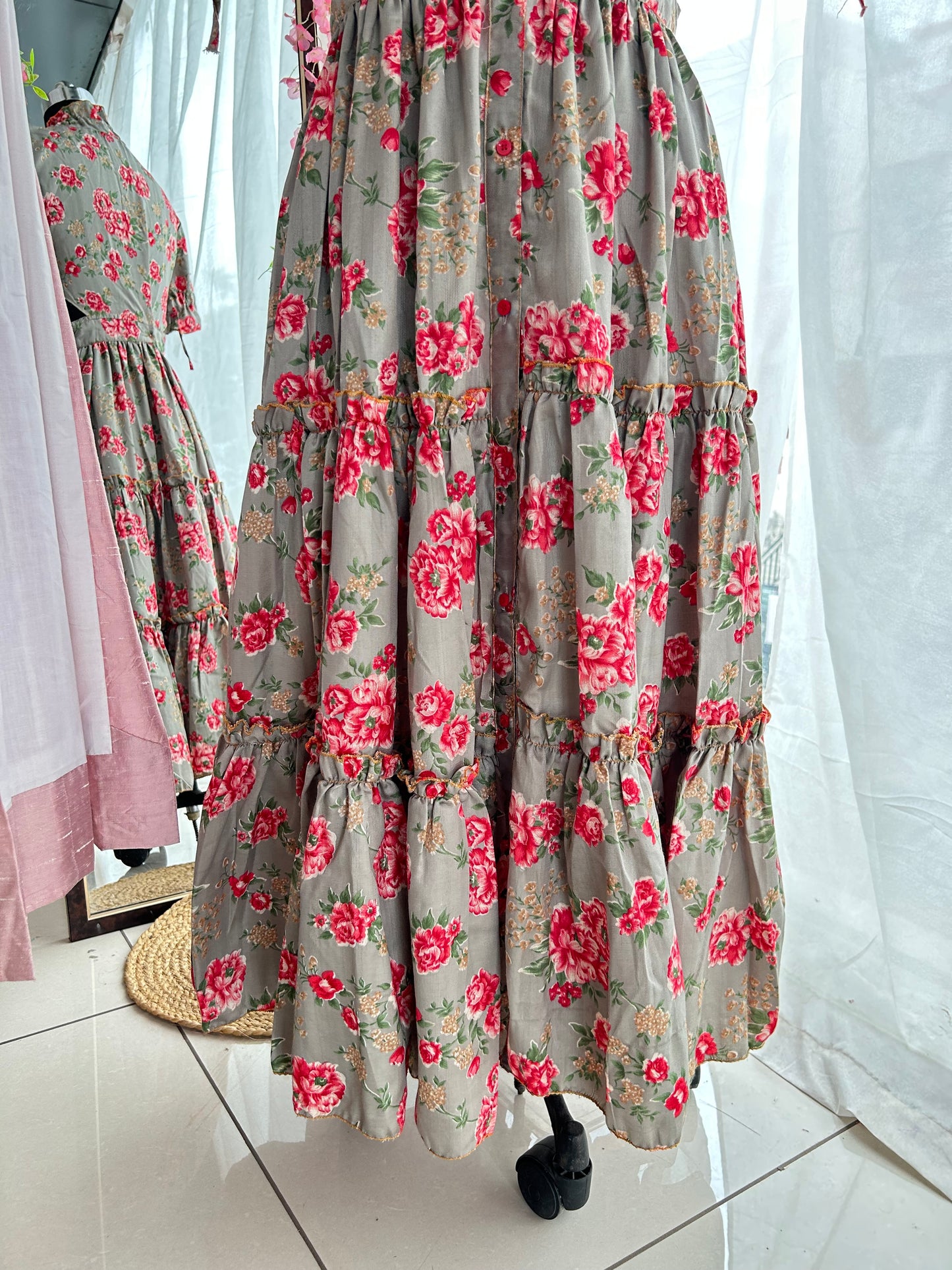 Grey Peony Shirt Dress