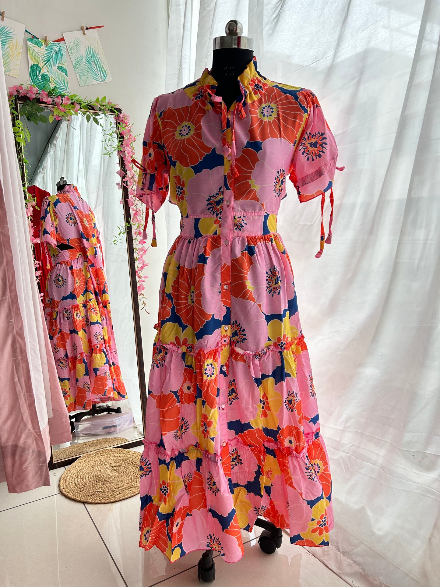 Pink Abstract Floral Shirt Dress