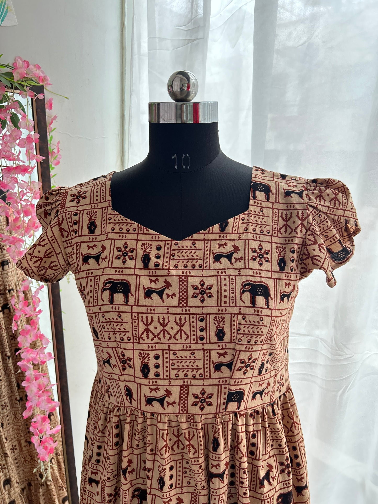 Deer Motif Hand Blocked Slit Dress