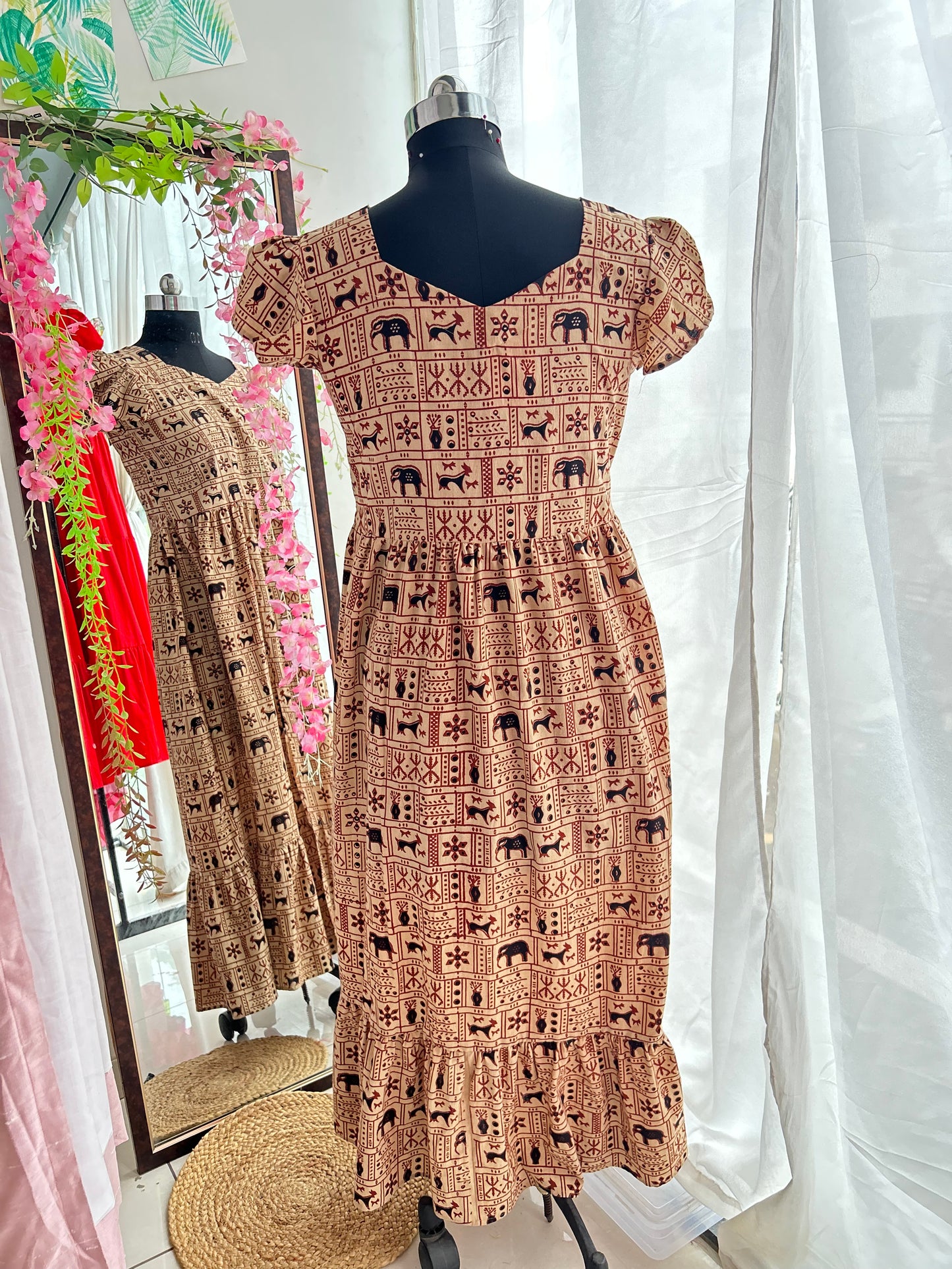 Deer Motif Hand Blocked Slit Dress