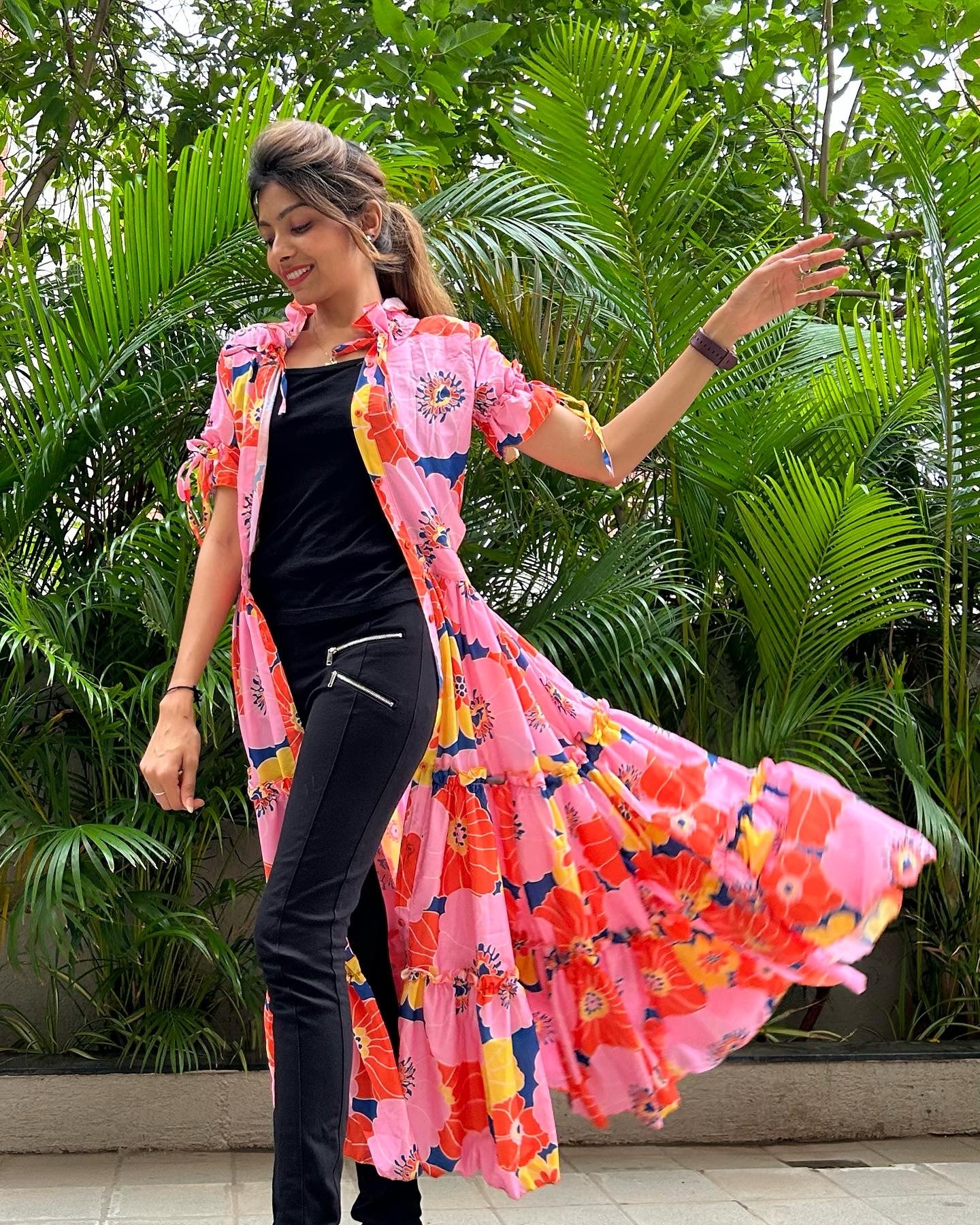 Pink Abstract Floral Shirt Dress