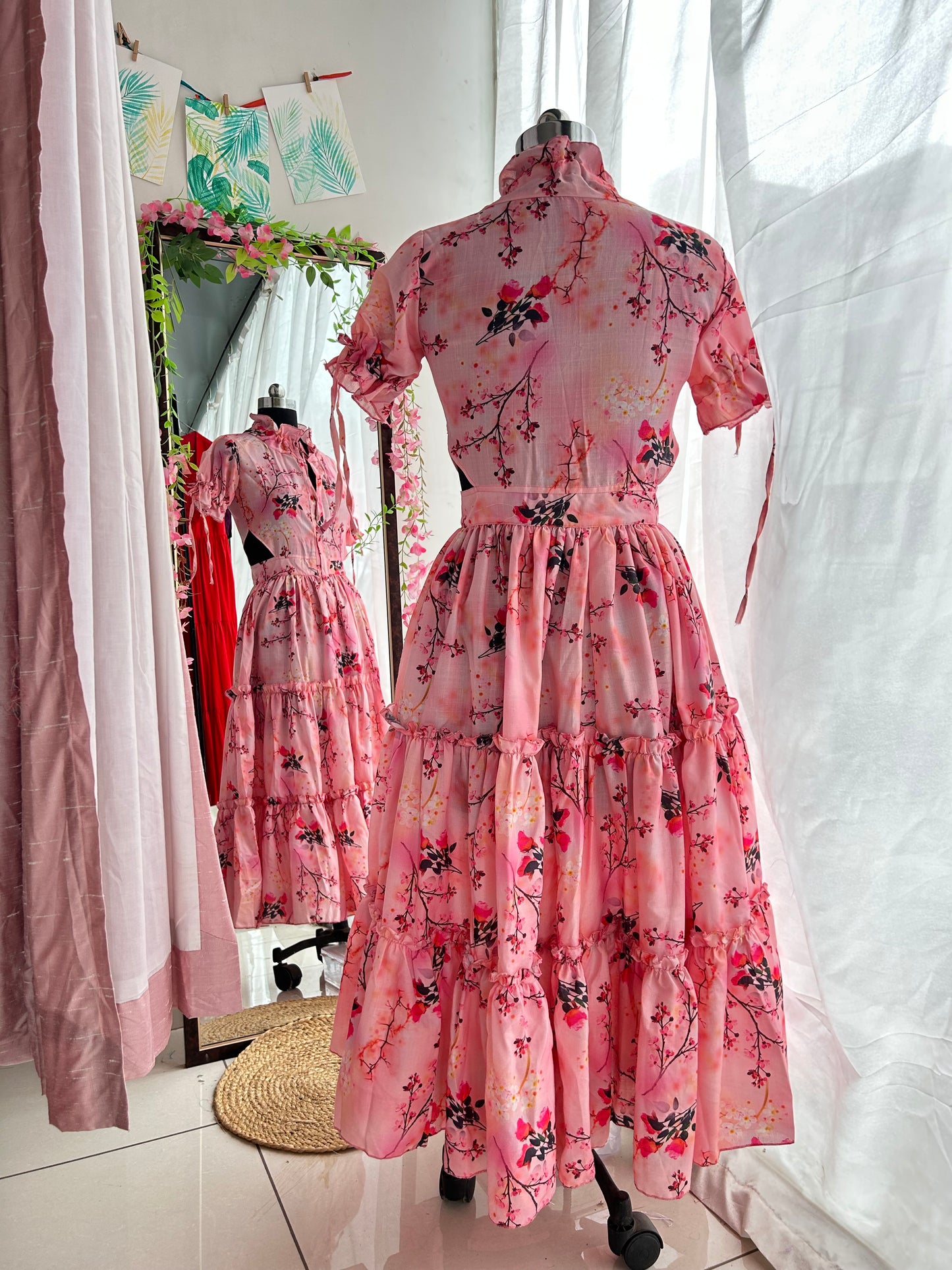 Pink cherry Blossom Shirt Dress