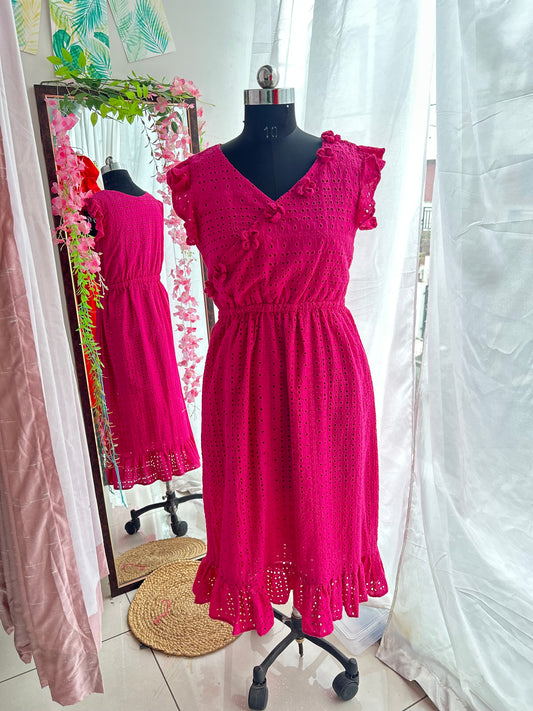 3D Floral Pink Schiffli Anshika Dress