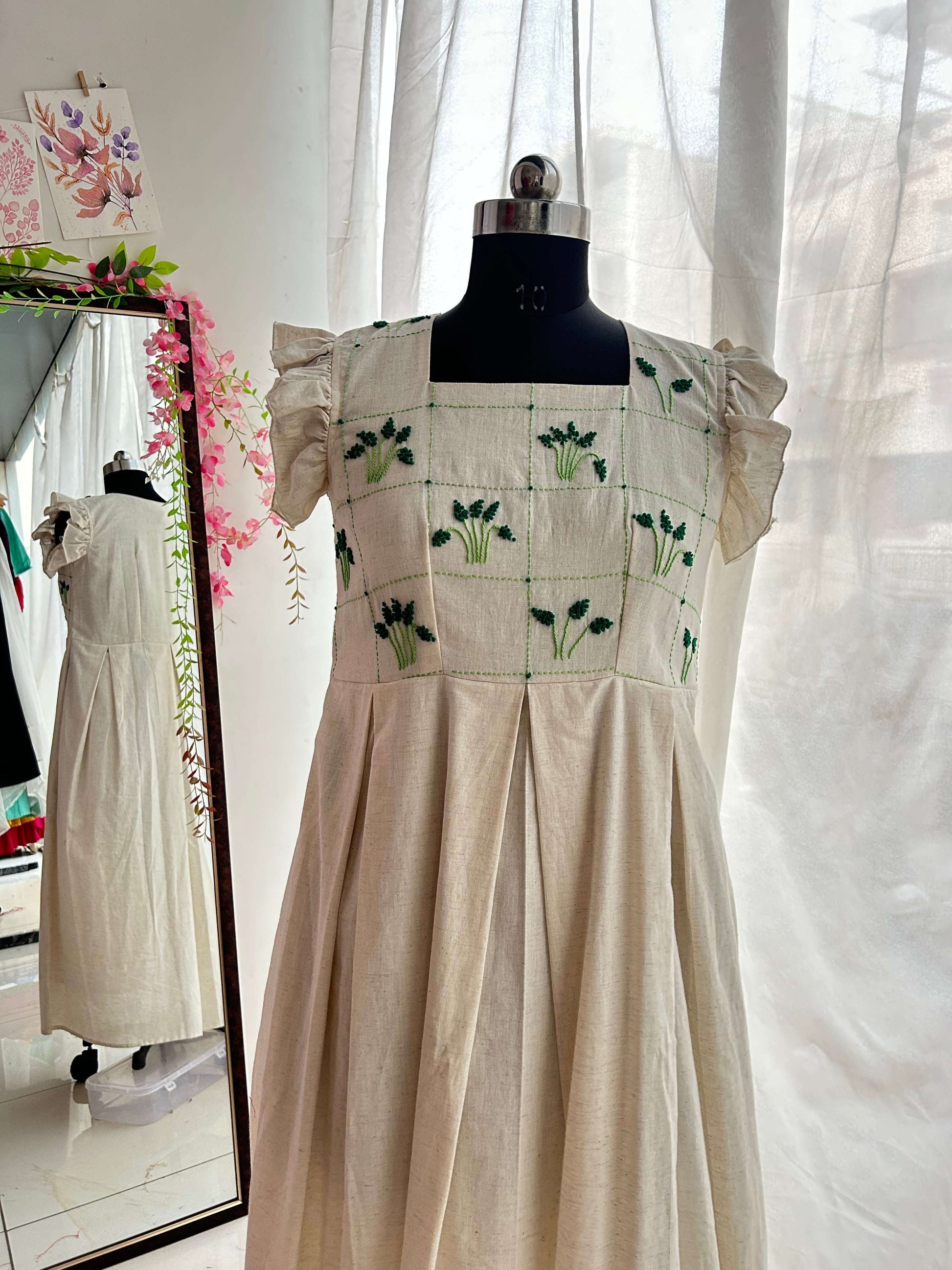 Green Ophelia Hand Embroidered Dress