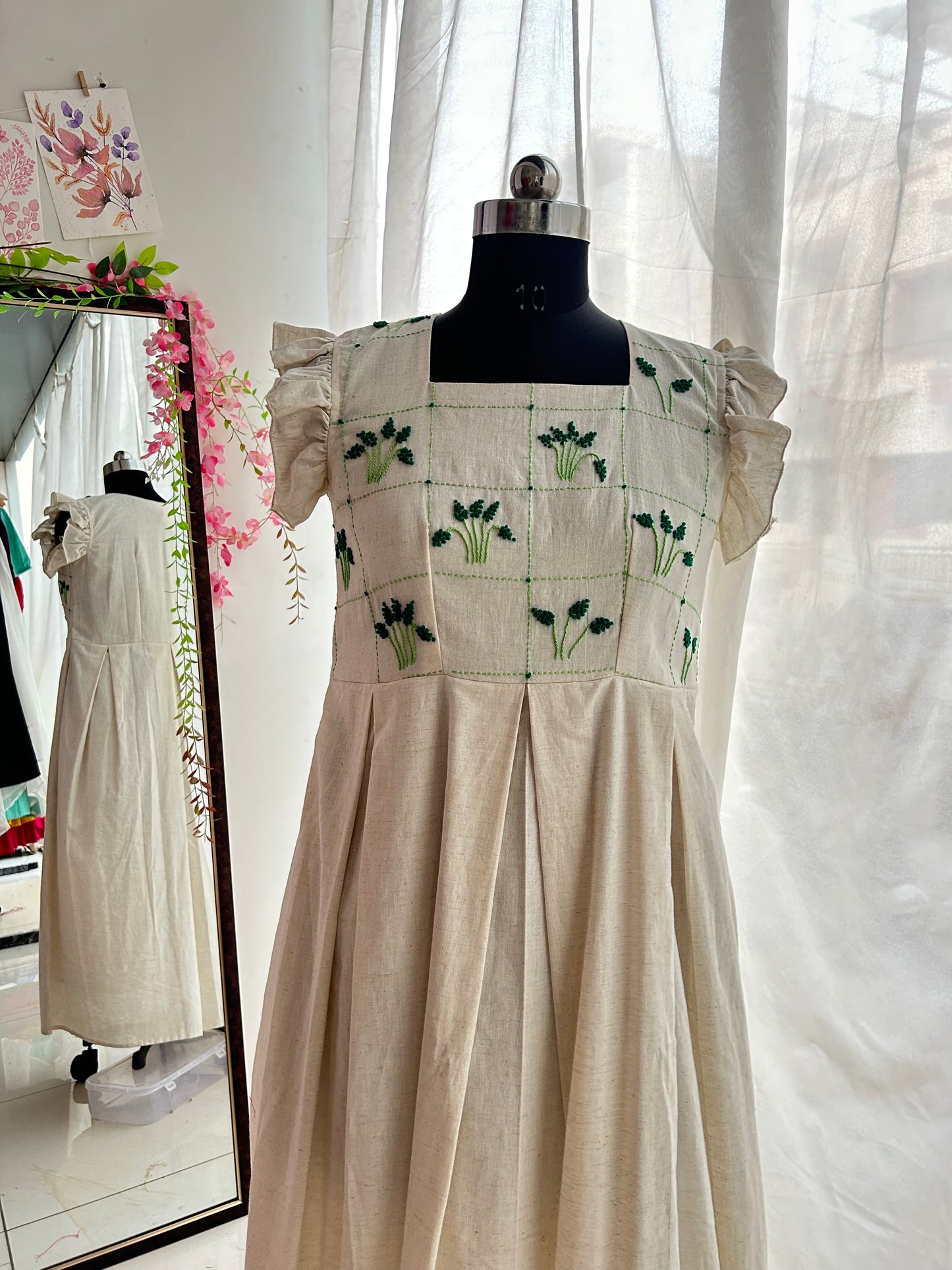 Green Ophelia Hand Embroidered Dress