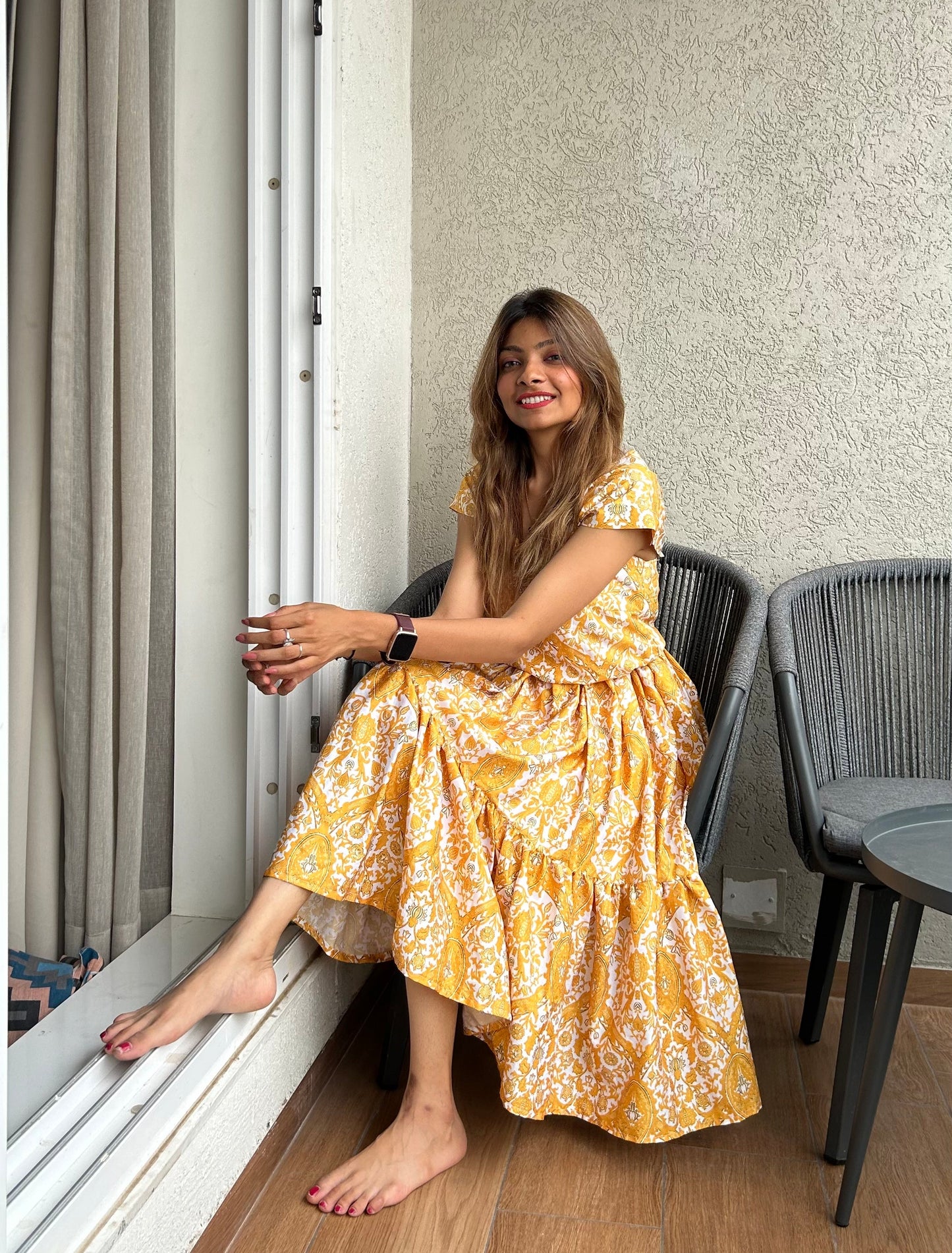 Yellow Damask 2 Tiered Sana Dress