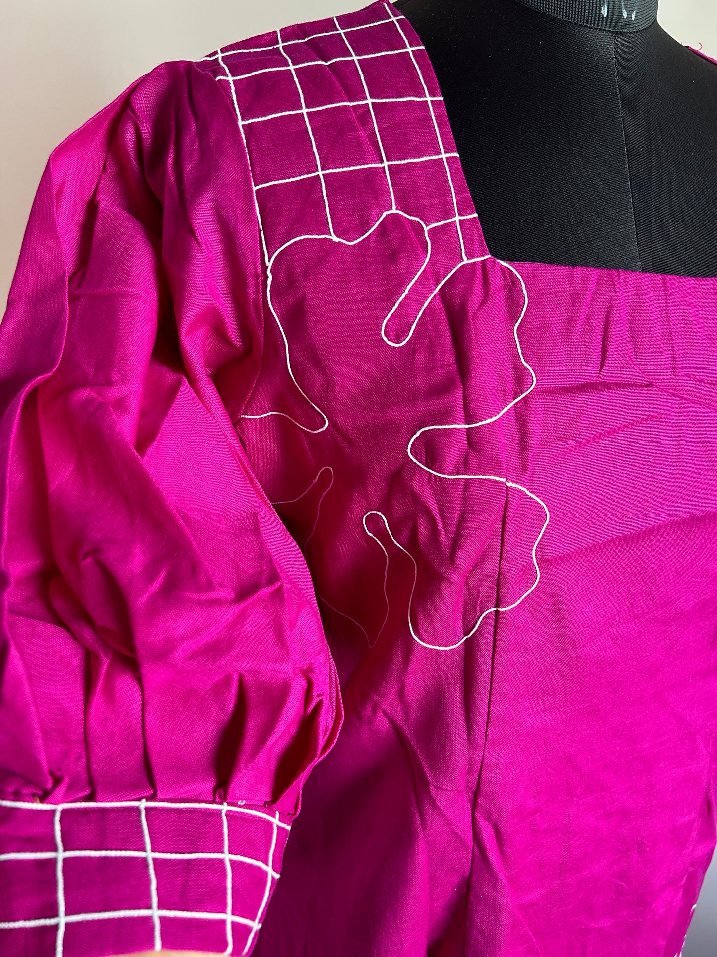 Katya Purple Floral Checked Embroidered Dress