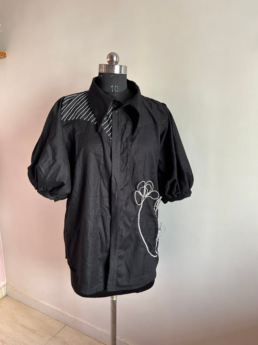 Black Cord Flower Shirt
