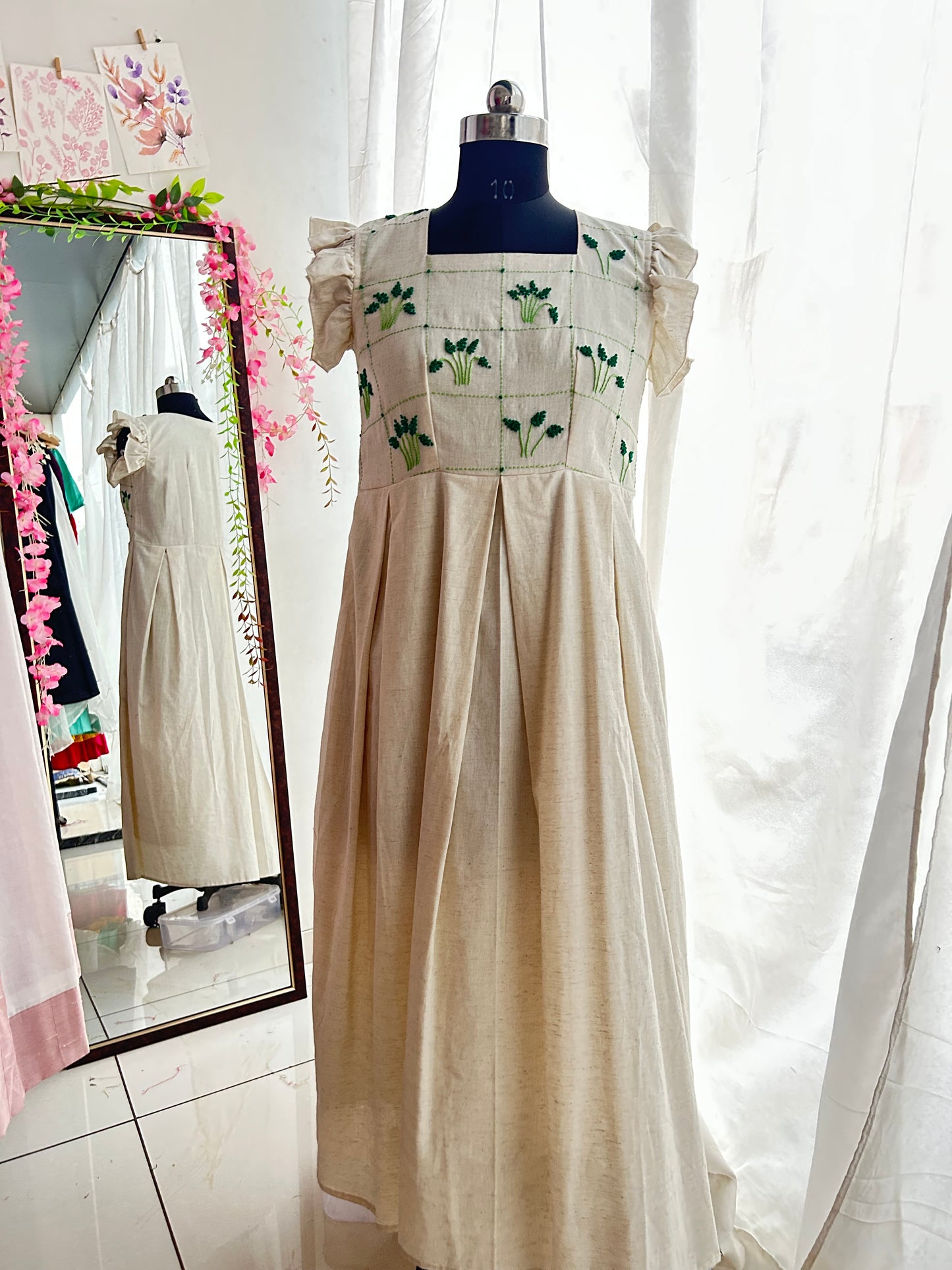 Green Ophelia Hand Embroidered Dress