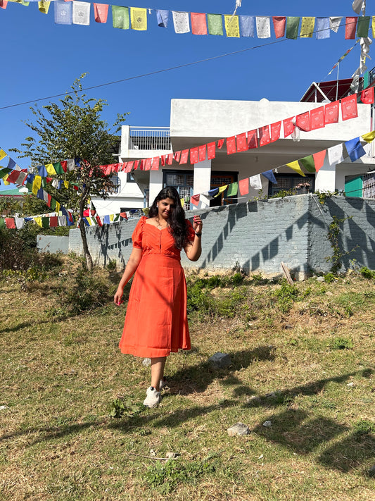 Orange Pleated Marigold Dress