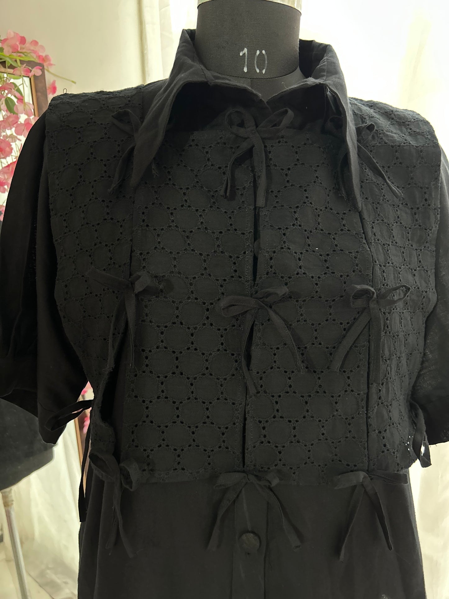 Daisy Black Schiffli Bow vested Shirt Set