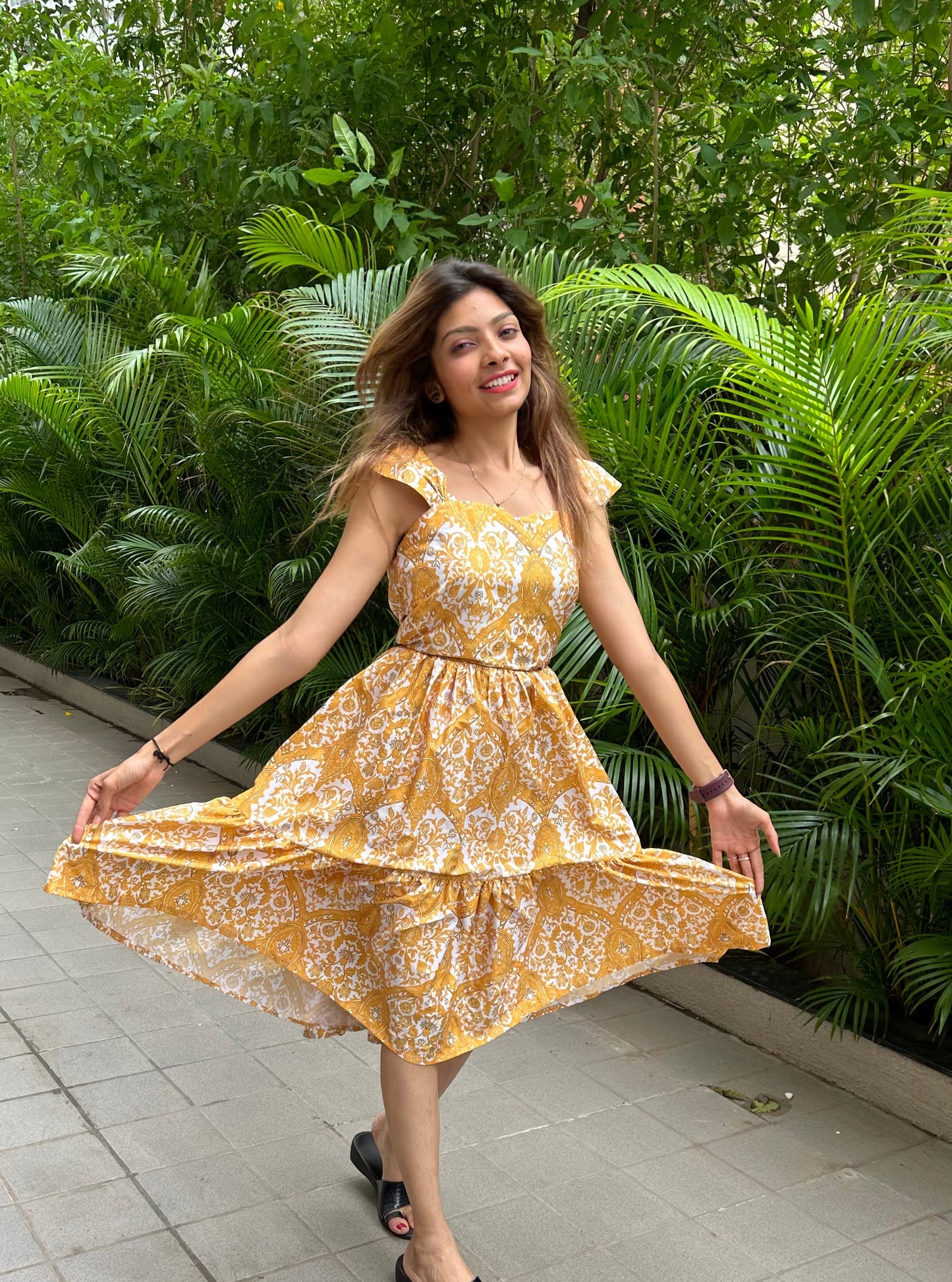 Yellow Damask 2 Tiered Sana Dress