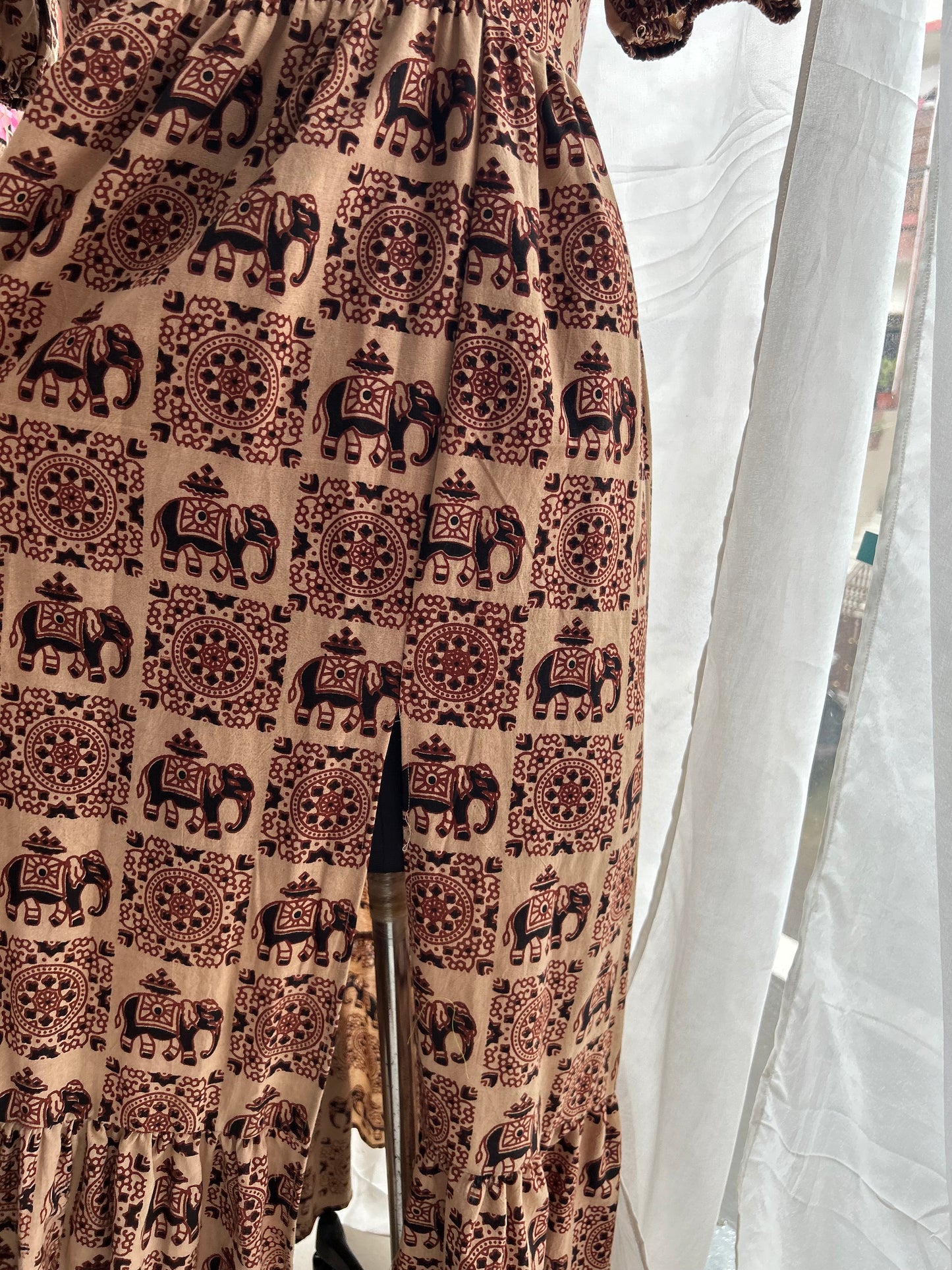 Hathi Motif Hand Blocked Slit Dress