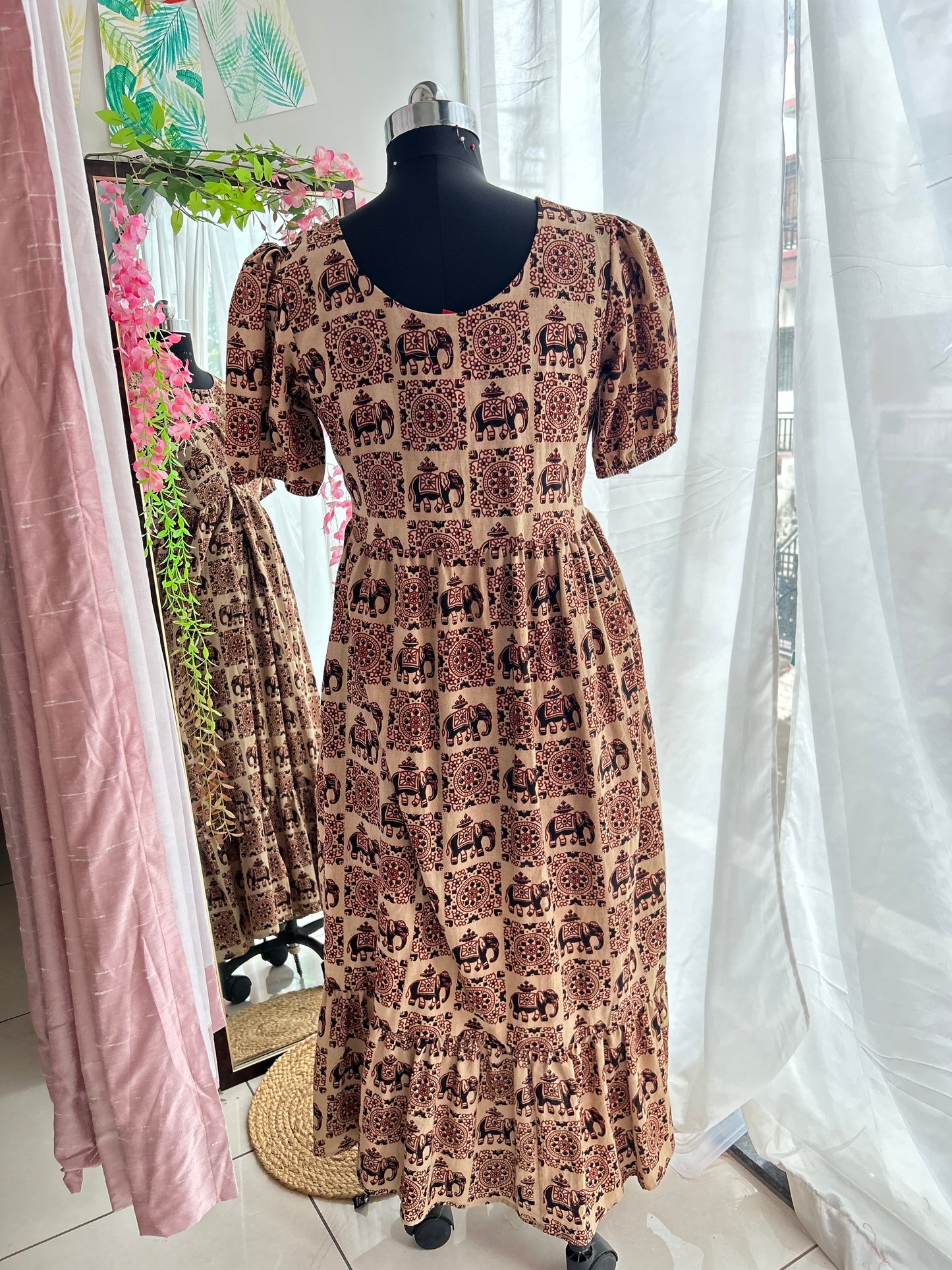 Hathi Motif Hand Blocked Slit Dress