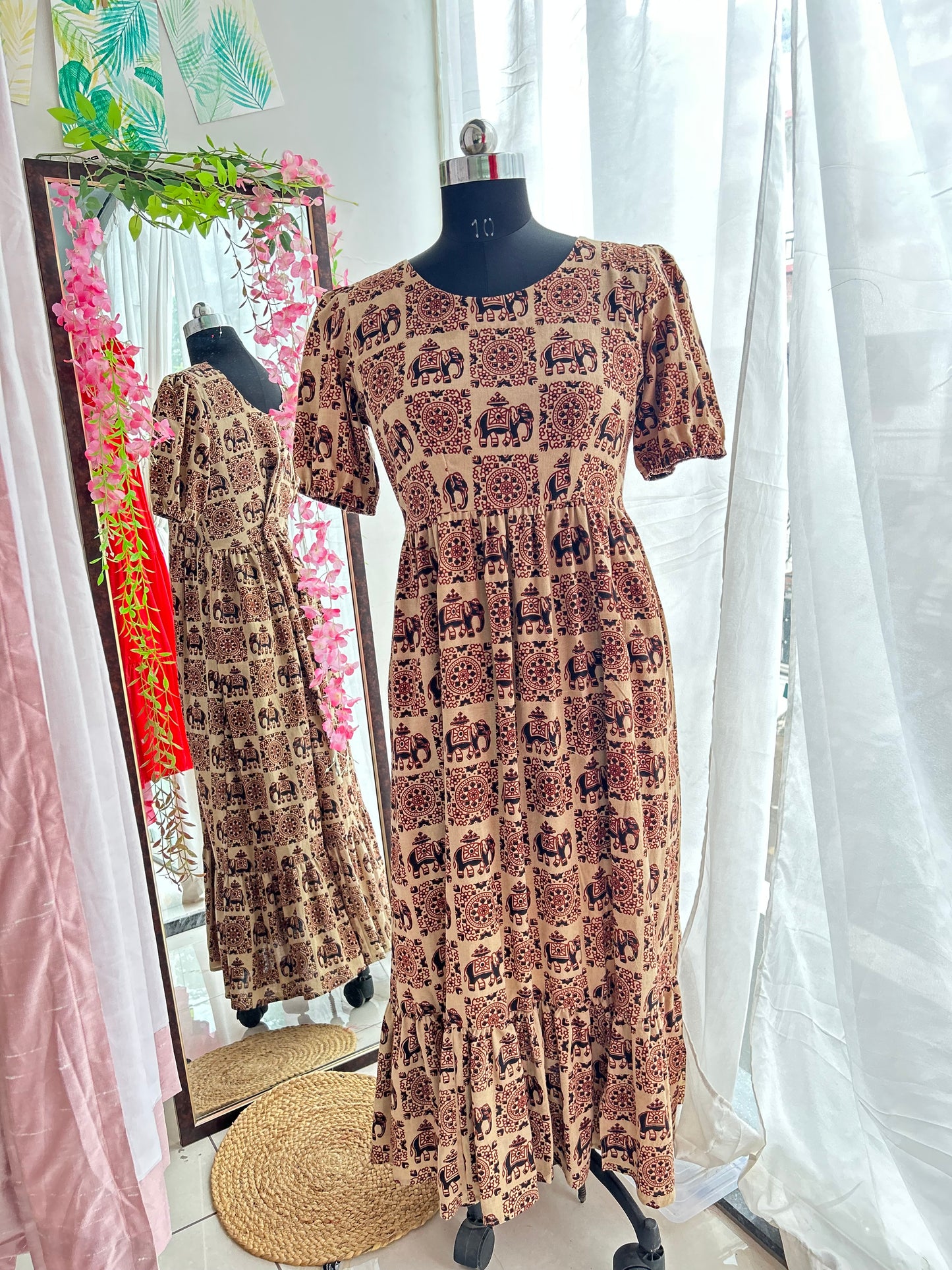 Hathi Motif Hand Blocked Slit Dress