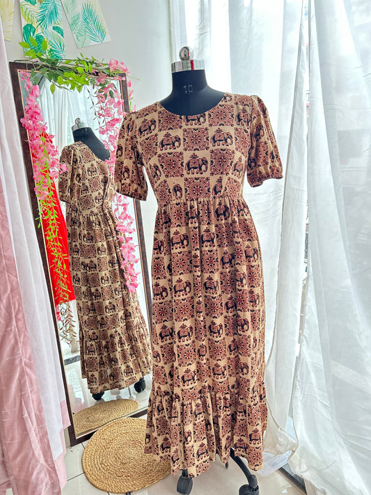 Hathi Motif Hand Blocked Slit Dress