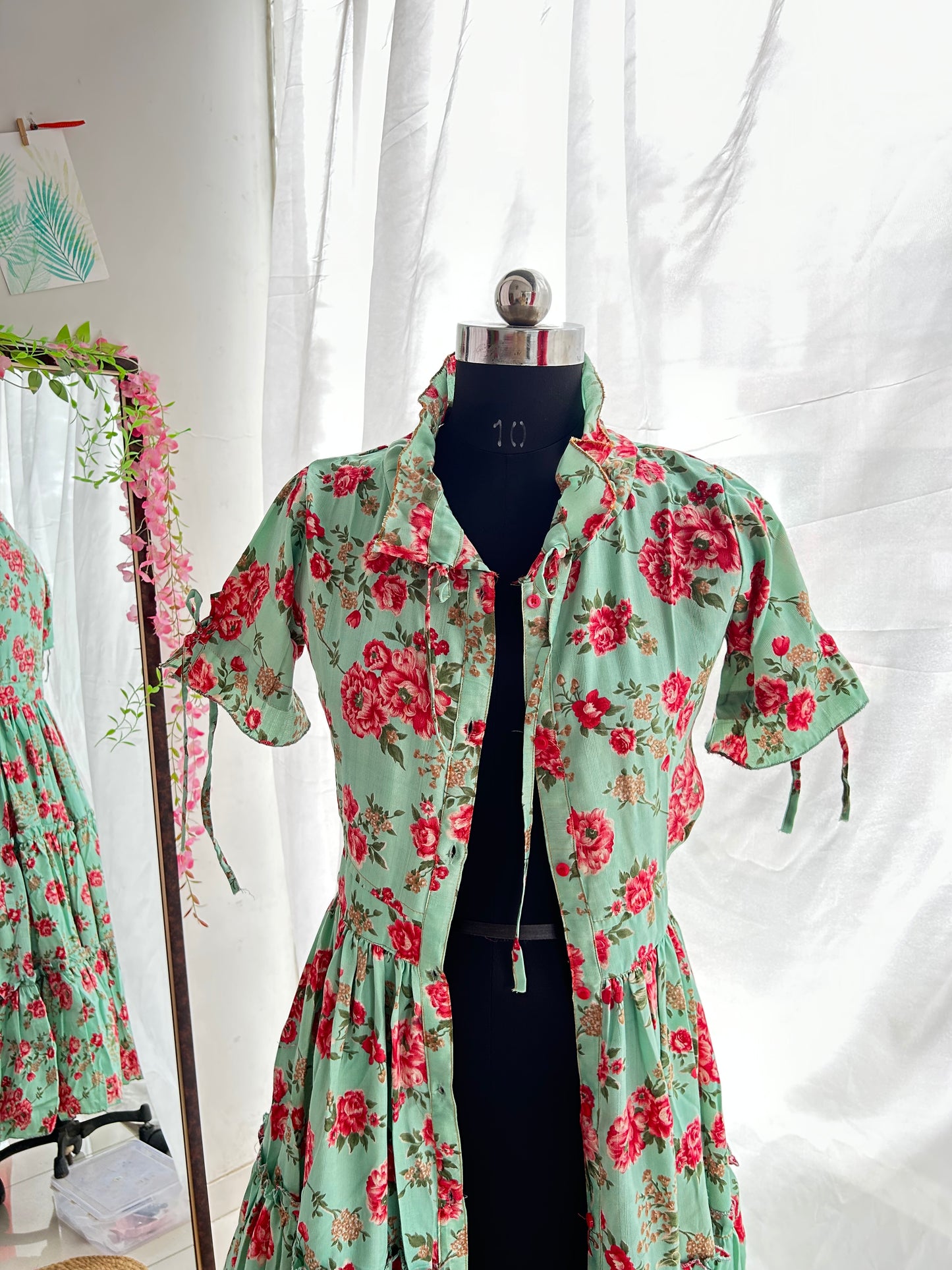 Green Peony Shirt Dress