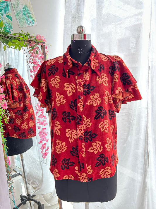 Raagini Maroon Hand Block Printed Shirt