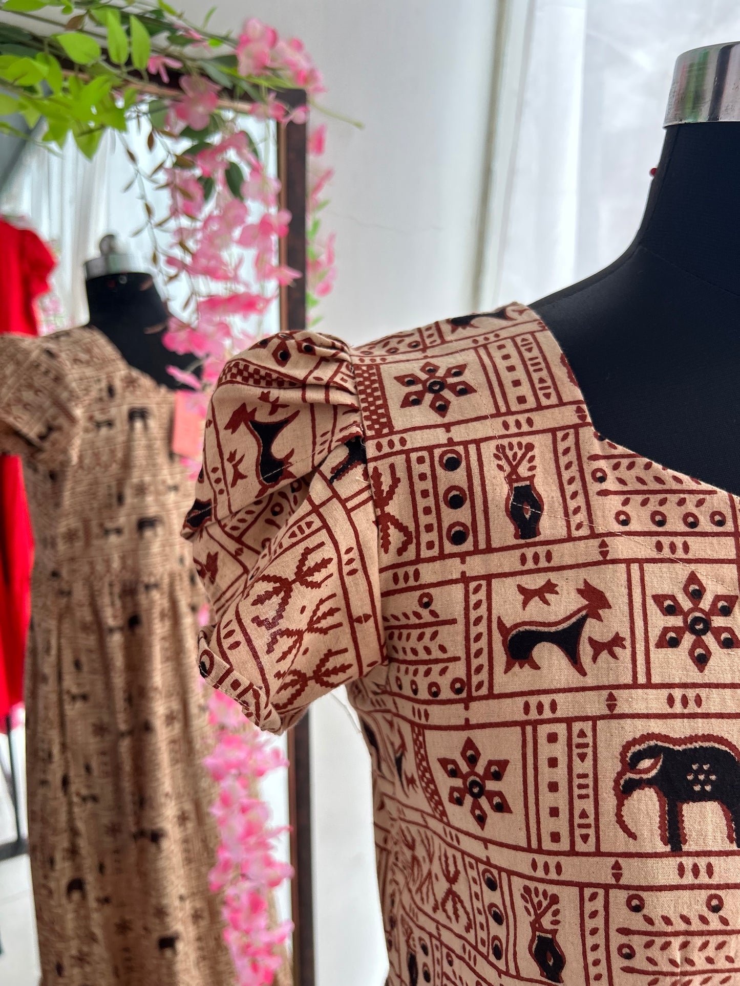 Deer Motif Hand Blocked Slit Dress