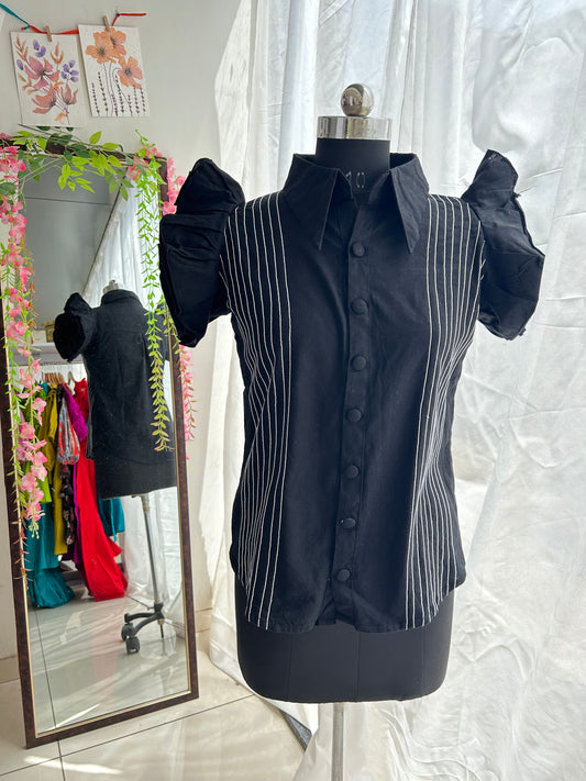 Stripes Embroidered Black Shirt