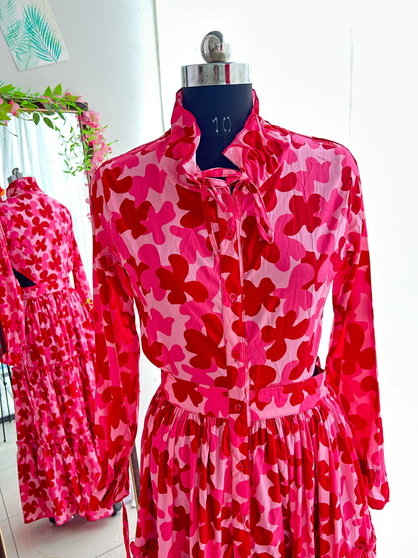 Pink Maroon Floral Shirt Dress