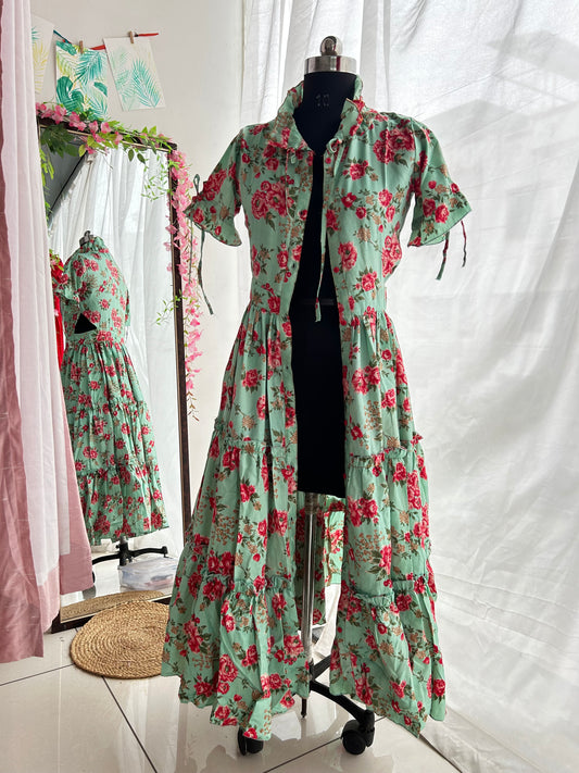 Green Peony Shirt Dress
