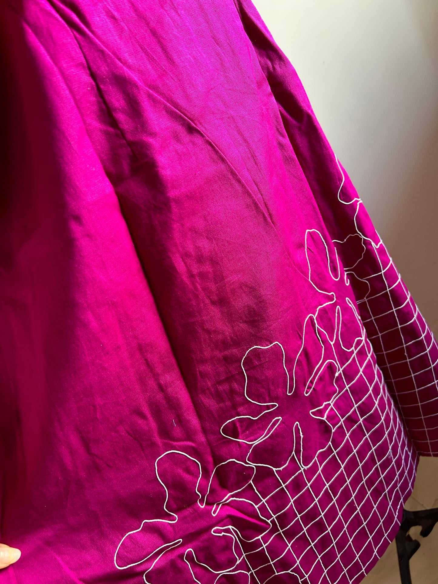 Katya Purple Floral Checked Embroidered Dress