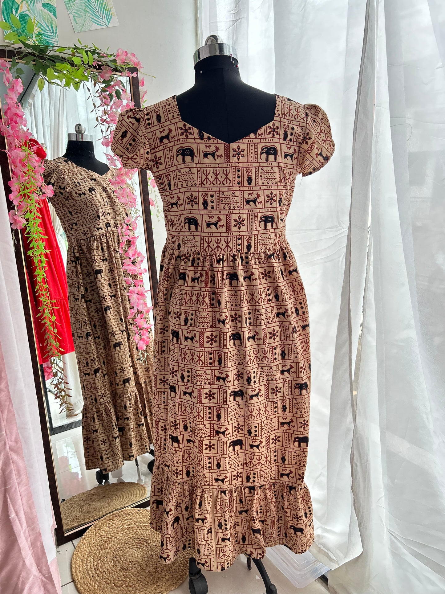 Deer Motif Hand Blocked Slit Dress