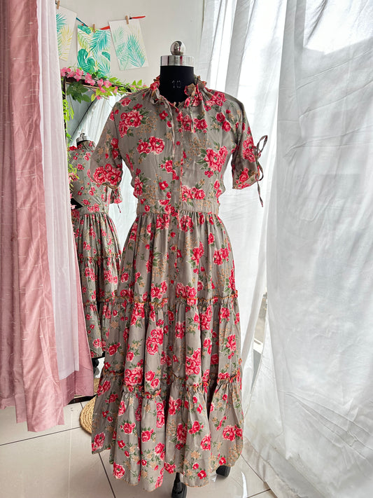 Grey Peony Shirt Dress