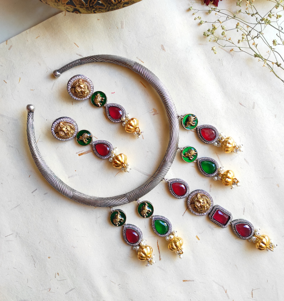 Rajwadi hasli necklace set with earrings