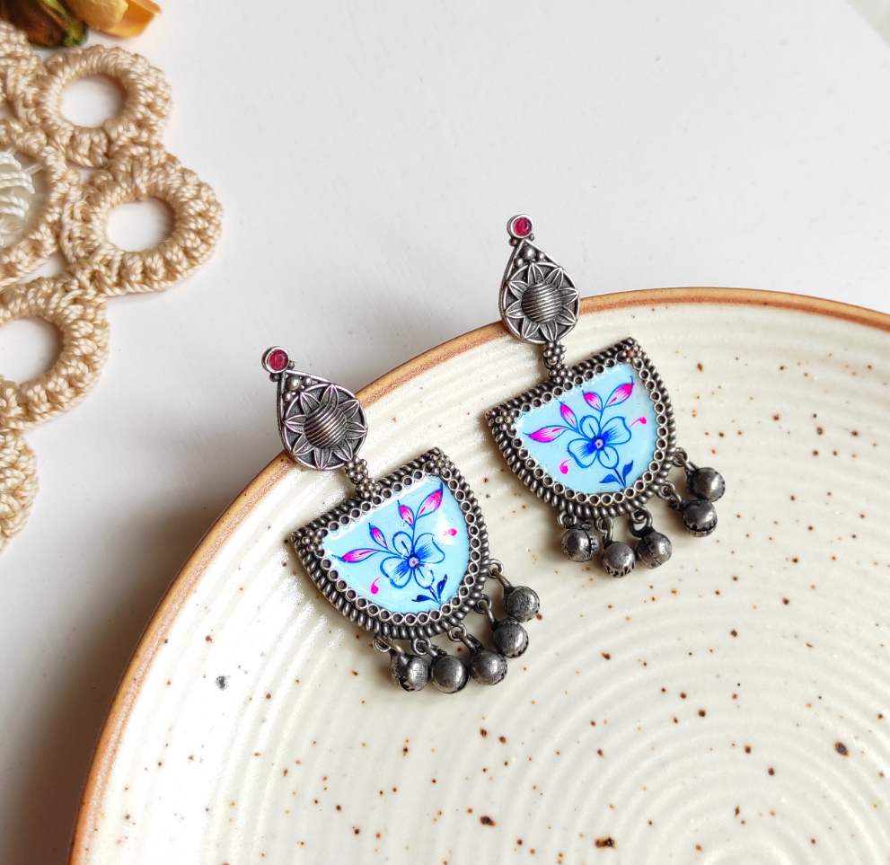 Deevani hand painted brass earrings with ghunghru