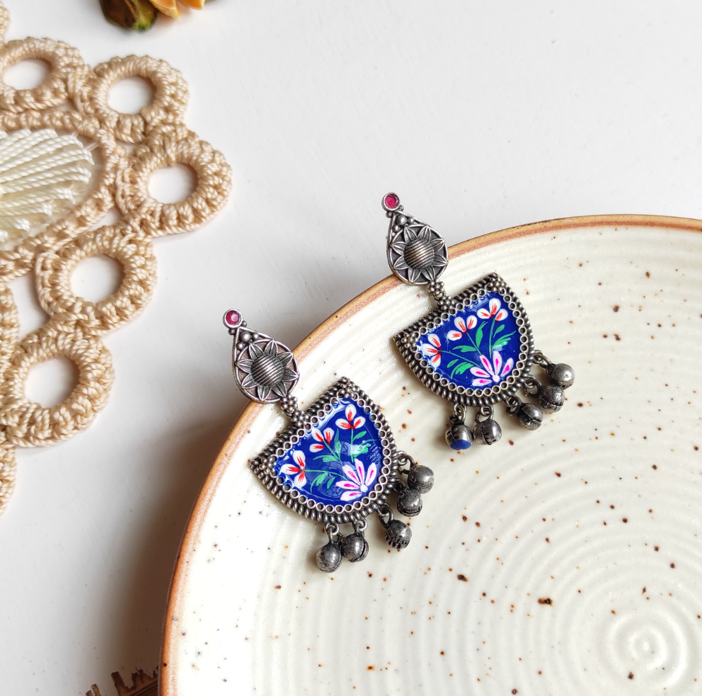Deevani hand painted brass earrings with ghunghru