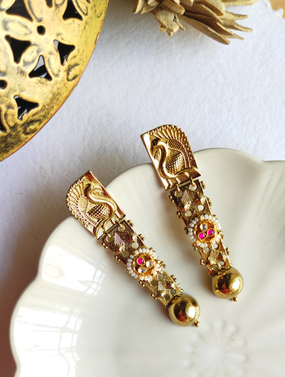 Fusion peacock earrings