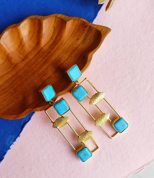 Turquoise rectangular danglers