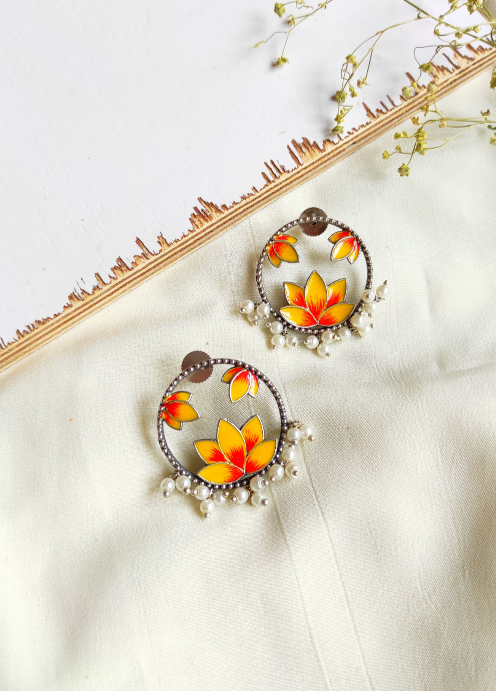 Hand painted lotus studs earrings