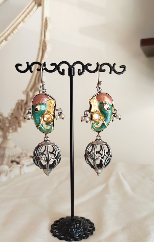 Enameled elephant Jhumka