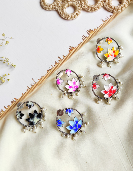Hand painted lotus studs earrings