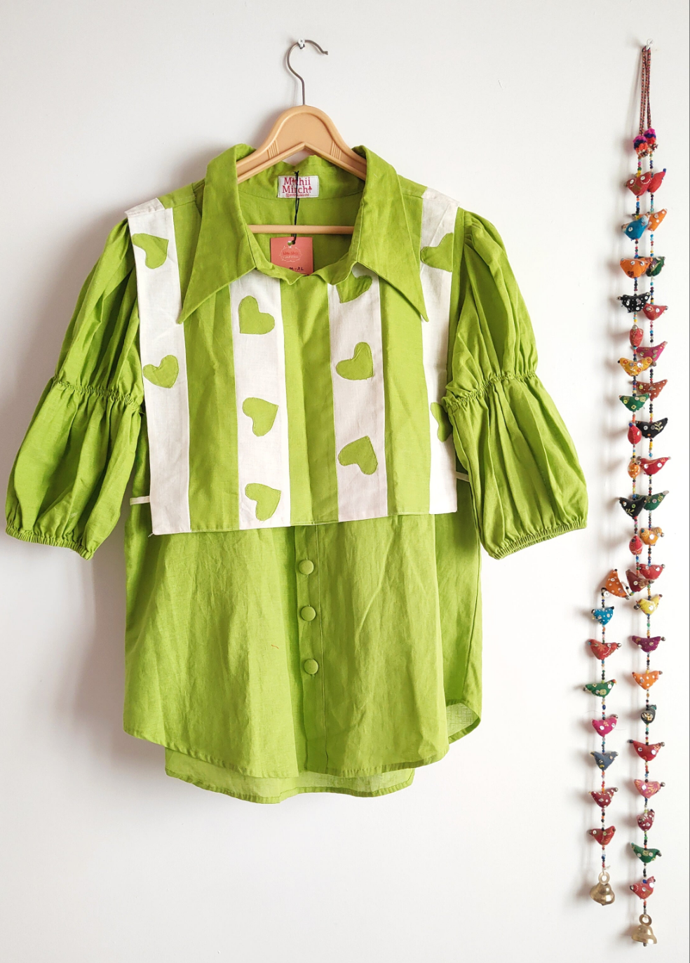 Green Heart Applique Vest Shirt Set