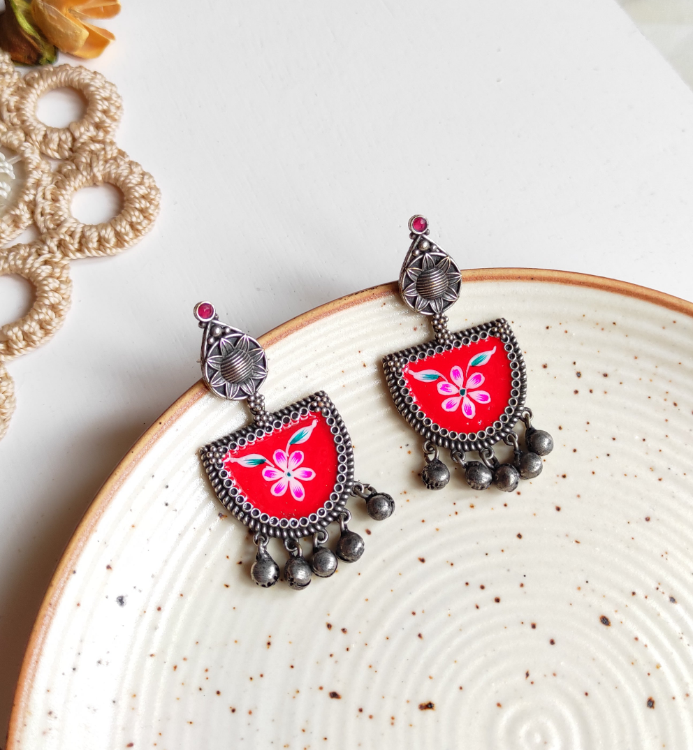 Deevani hand painted brass earrings with ghunghru