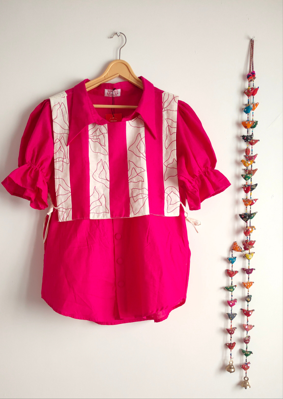 Pink Embroidered Vest Shirt Set