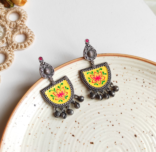 Deevani hand painted brass earrings with ghunghru