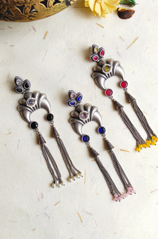 Krutika silver lookalike long earrings