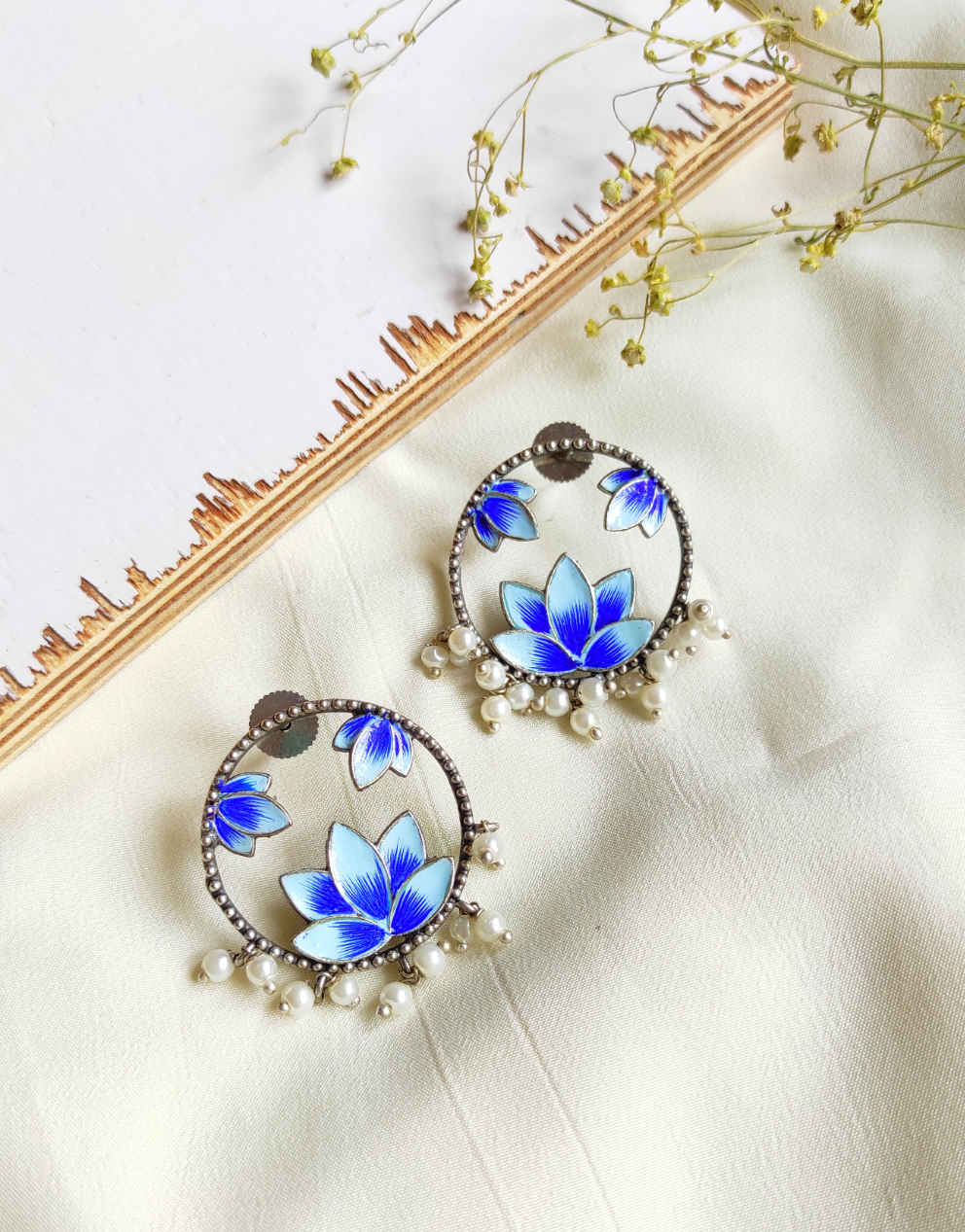 Hand painted lotus studs earrings