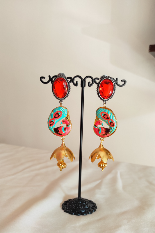 Meenakari peacock Jhumka